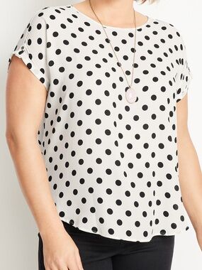 Maurices Delton Sheer White Blouse with Black Polka Dots 2X
